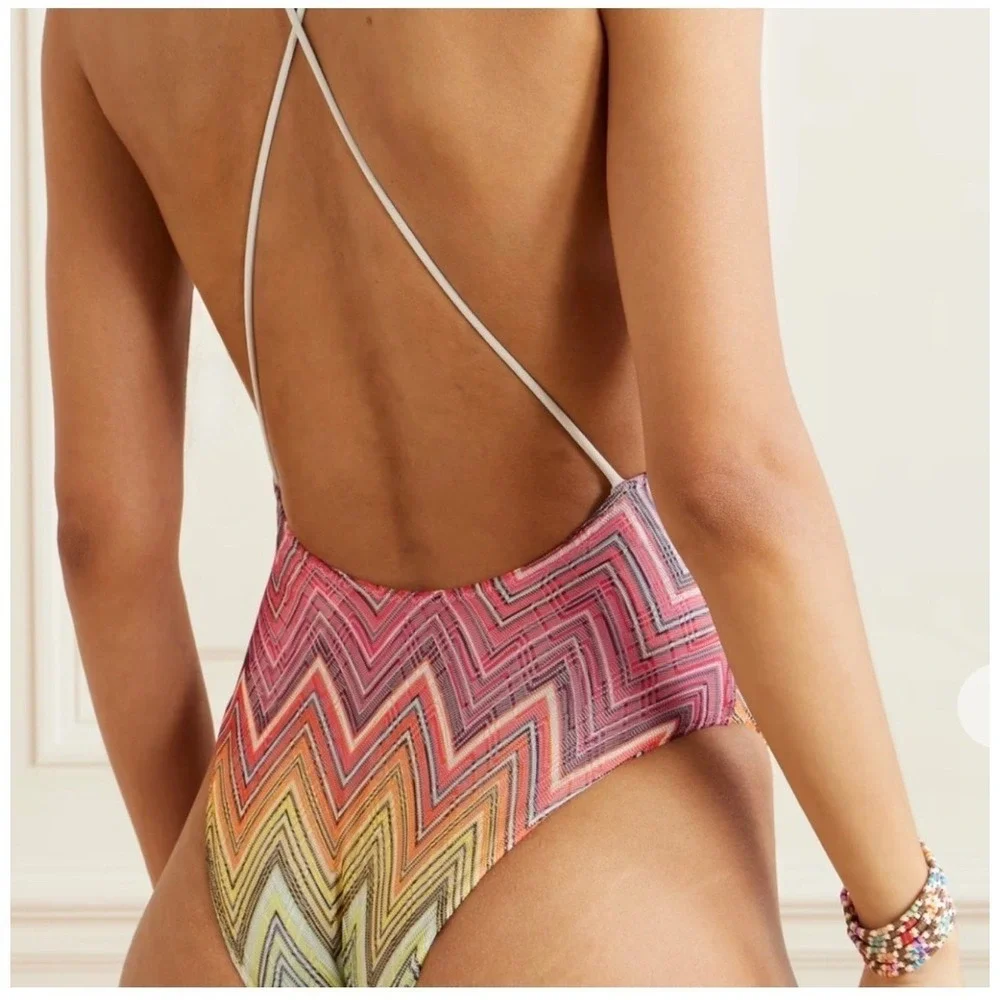 Missoni One Piece Crochet Swimsuit Zigzag Chevron Multi IT 48 MC22SP03 BR00TH